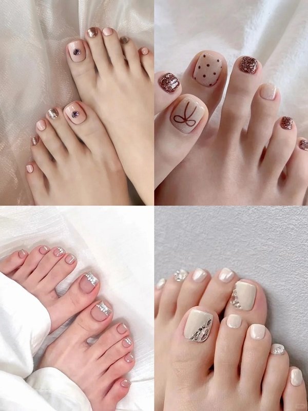 Mẫu nail chân sang chảnh với đá đính lấp lánh