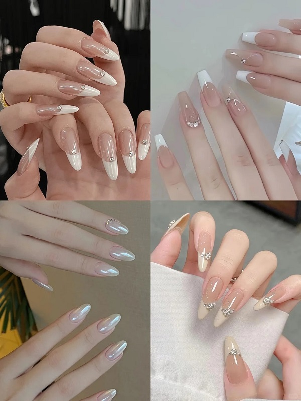 Mẫu nail cô dâu màu trắng phù hợp tiệc cưới ngoài trời