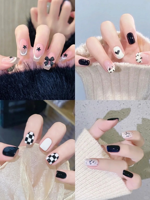Mẫu nail đen trắng nhẹ nhàng cho nàng công sở