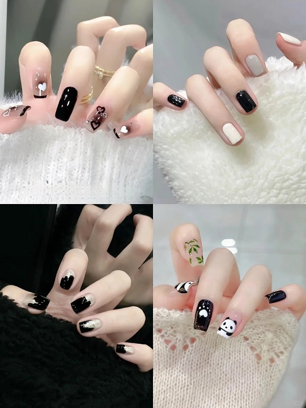 Mẫu nail trắng đen đẹp cho móng tay ngắn