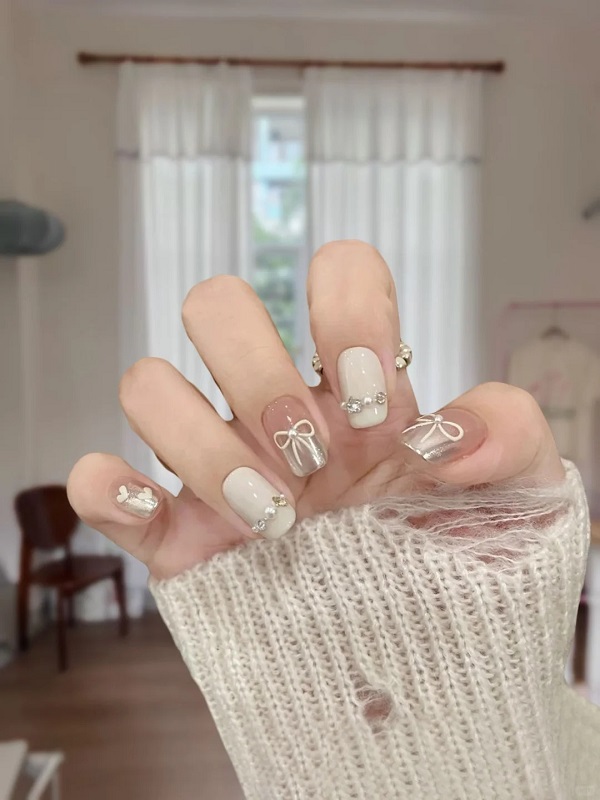 Mẫu nail trắng sữa cho ngày cưới lãng mạn