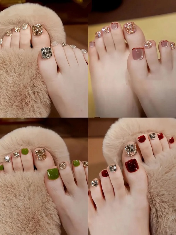 Nail chân cô dâu phù hợp với váy cưới phong cách boho