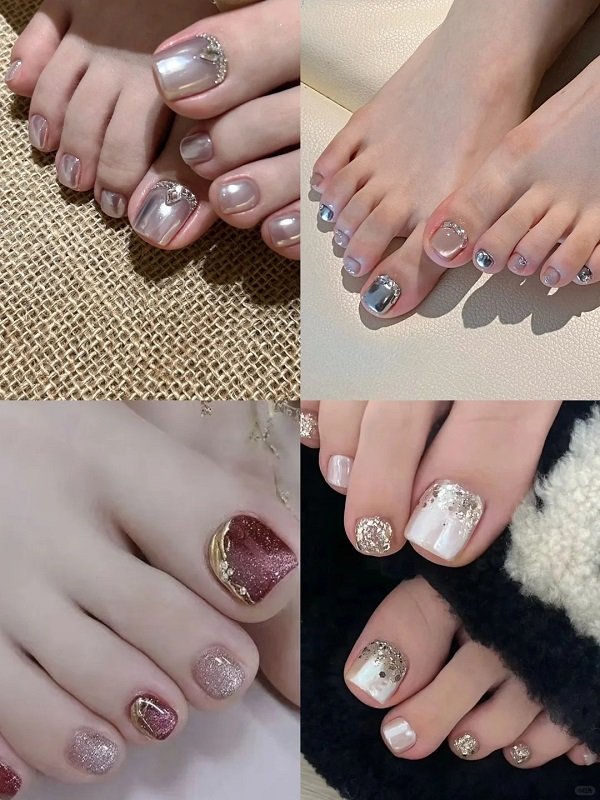 Nail chân đen sang chảnh với sơn bóng ánh gương