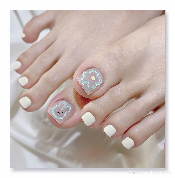 Nail chân đính charm dễ thương cho cô nàng thích phong cách kawaii
