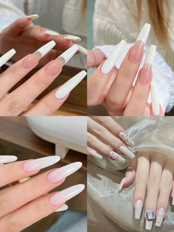Nail cô dâu màu trắng nhẹ nhàng cho tiệc cưới ban ngày