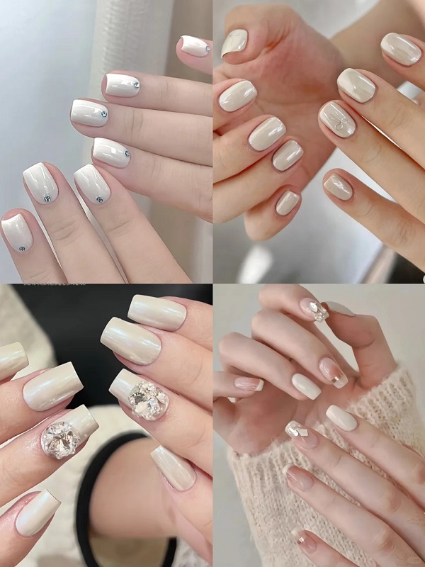 Nail cô dâu màu trắng phong cách tối giản quý phái