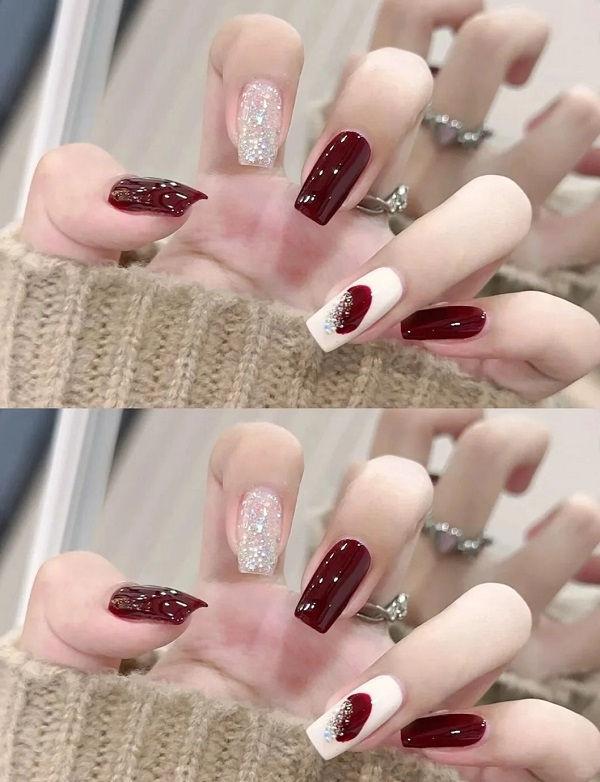 Nail màu đỏ trắng phong cách sang trọng
