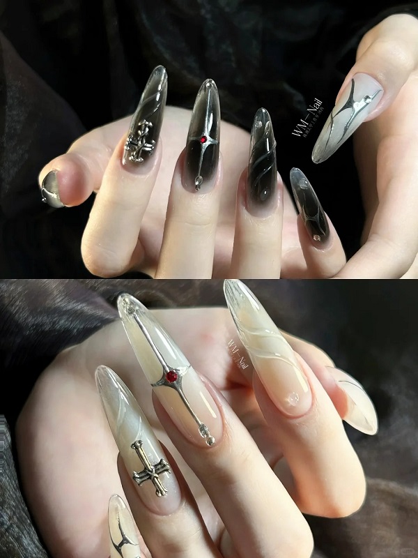 Nail trắng đen tông classic dành cho tiệc tối