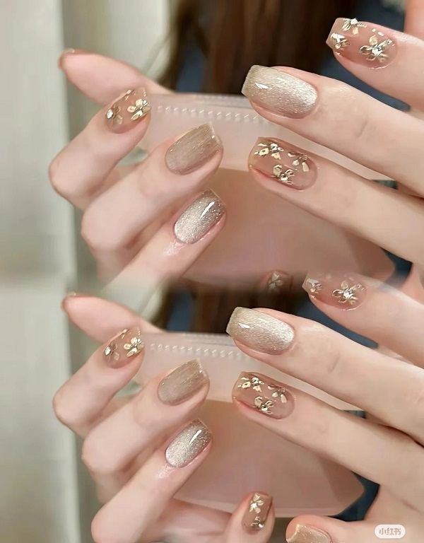 Nail tráng gương mắt mèo phối đá tinh tế