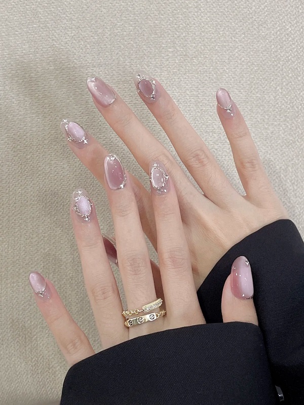 mẫu nail mắt mèo hồng 2