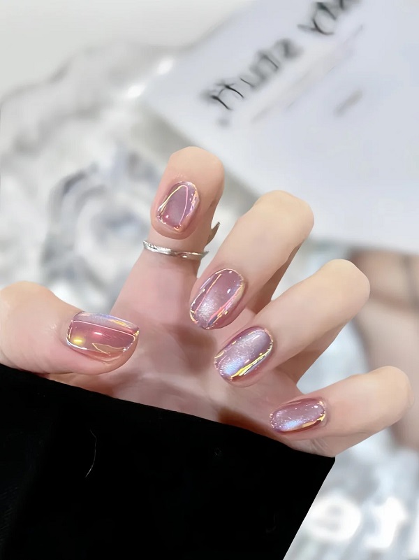 mẫu nail mắt mèo hồng 4