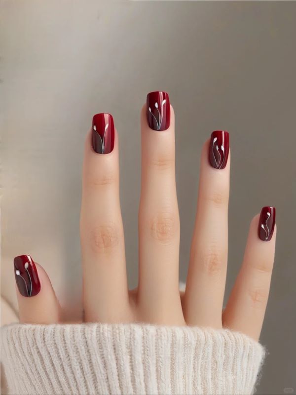 mẫu nail màu đỏ rượu 1