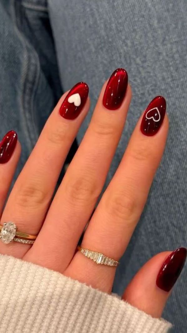 mẫu nail màu đỏ rượu 22