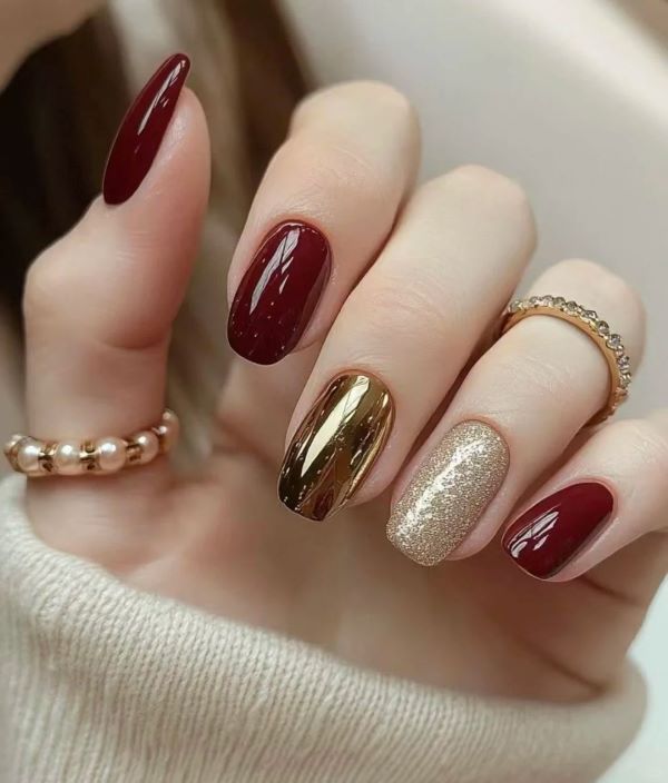mẫu nail màu đỏ rượu 24