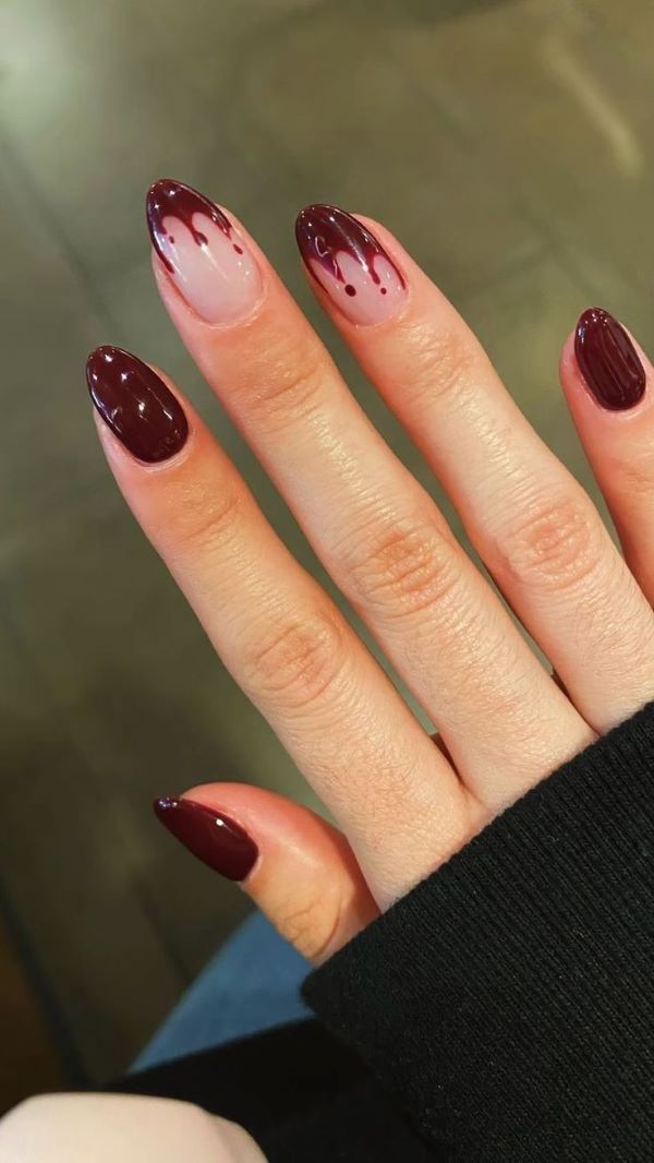 mẫu nail màu đỏ rượu 27