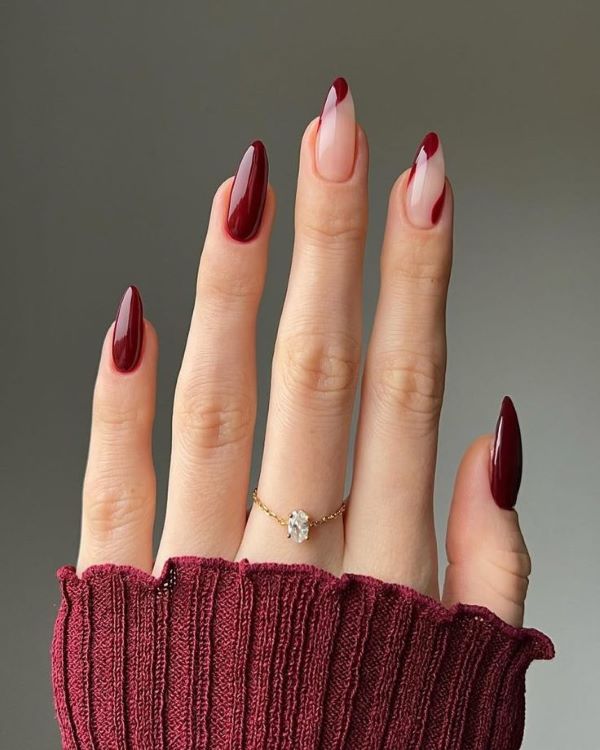 mẫu nail màu đỏ rượu 28