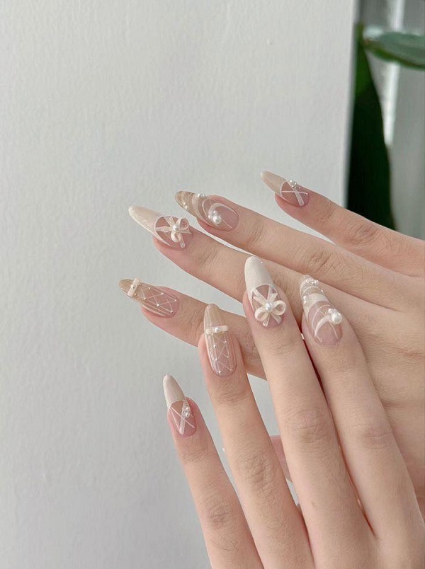nail cô dâu màu trắng