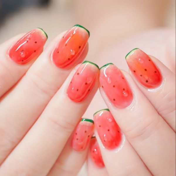 mẫu nail dưa hấu 9