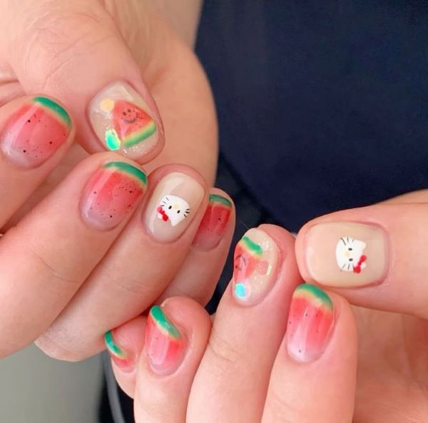 mẫu nail dưa hấu 12