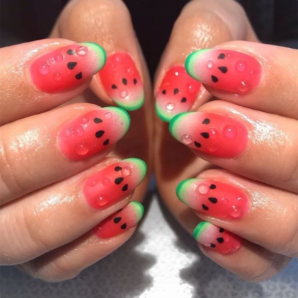 mẫu nail dưa hấu 16