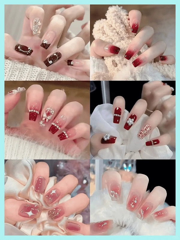 nail màu đỏ đính đá​ 3