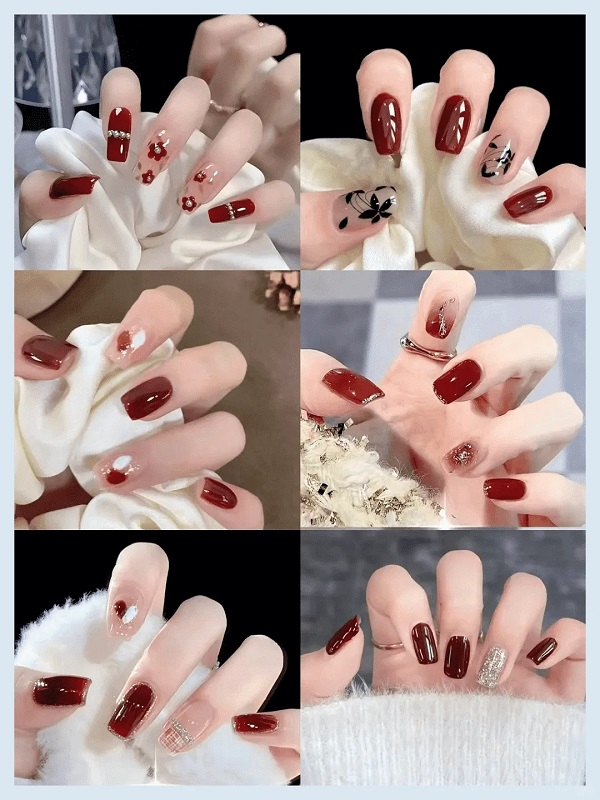nail màu đỏ đính đá​ 4