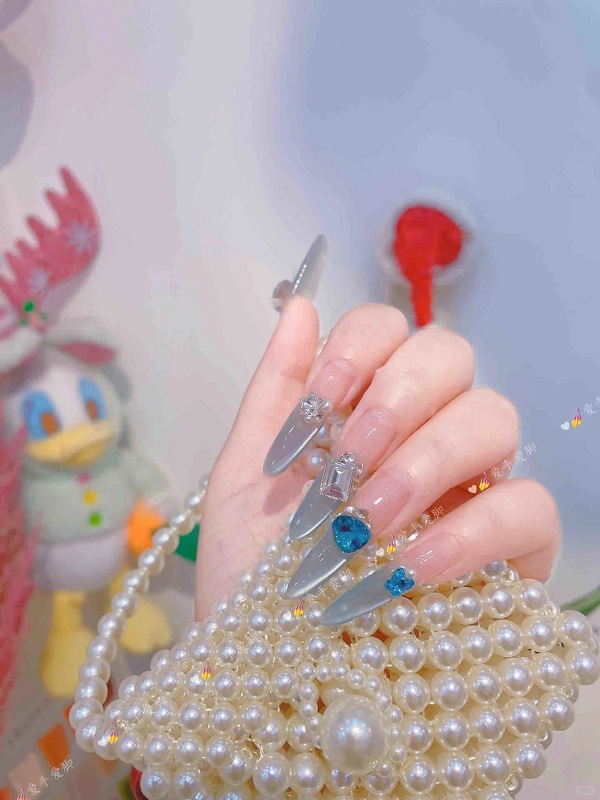 nail ombre xanh dương