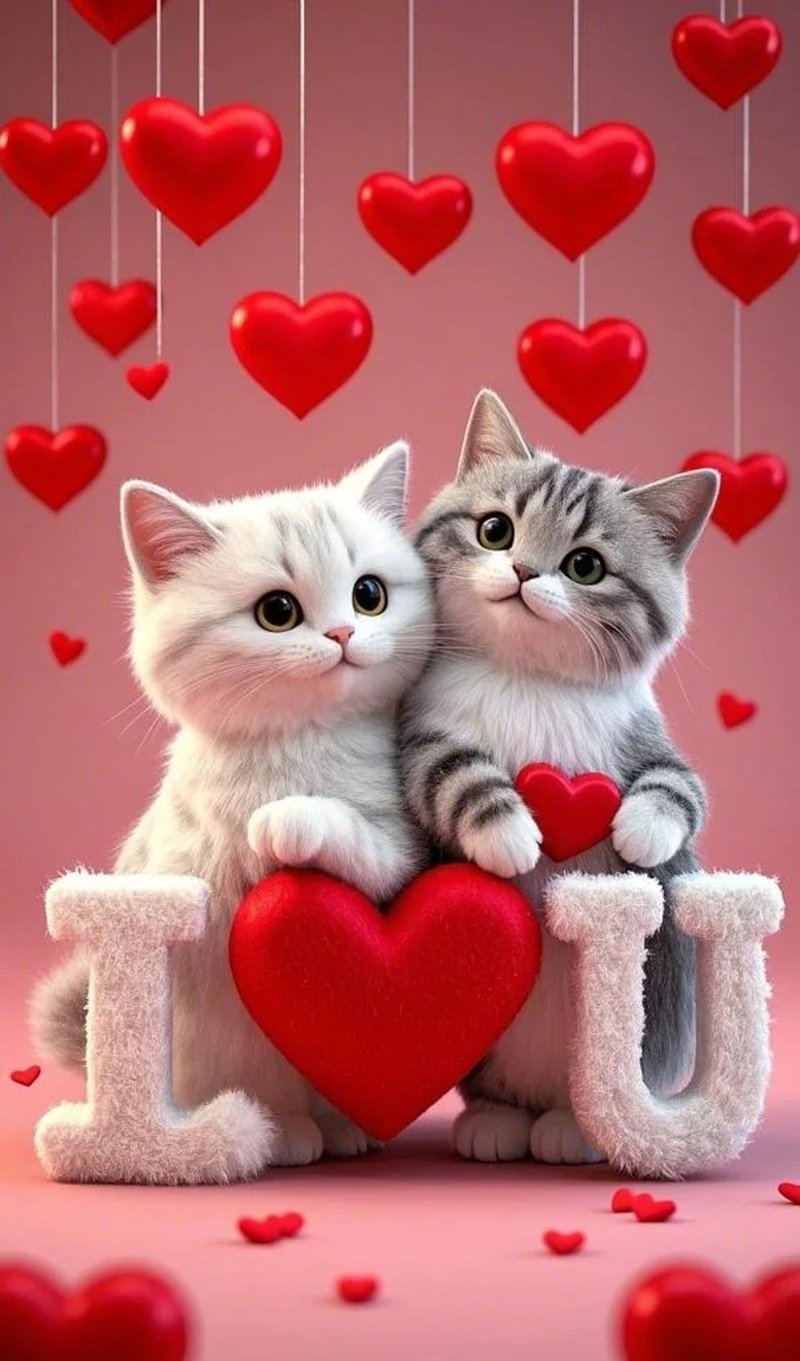 ảnh mèo cute có trái tim 