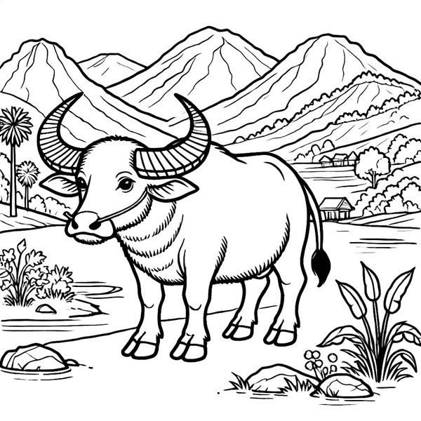 tranh tô màu con trâu