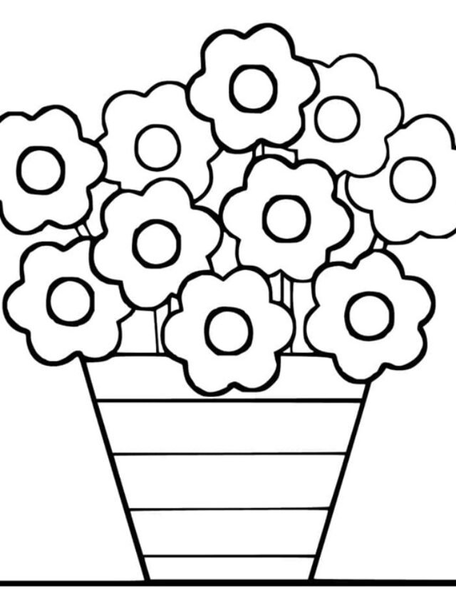 tranh tô màu chậu hoa