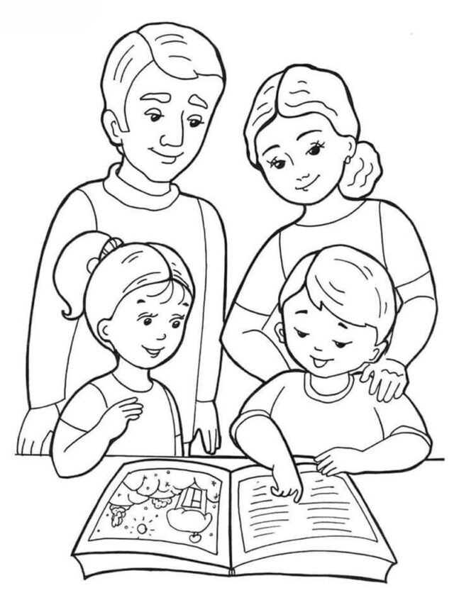 tranh tô màu gia đình 4 người