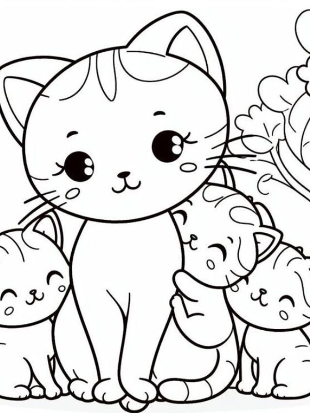 tranh tô màu gia đình mèo