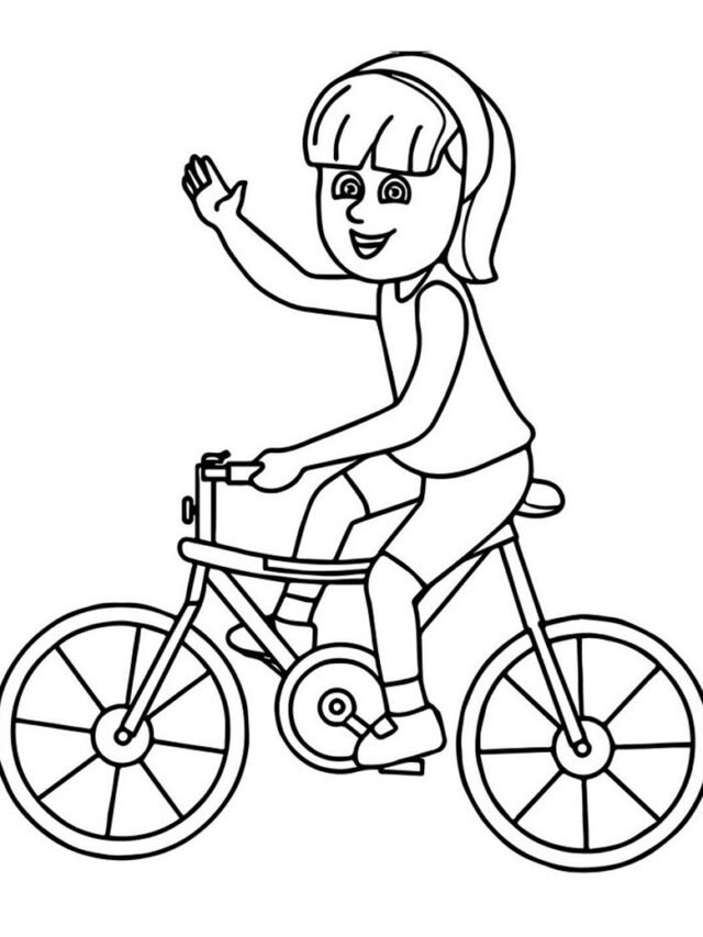 tranh tô màu bé đi xe đạp