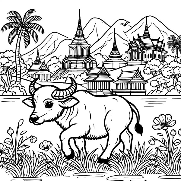 tranh tô màu con trâu 