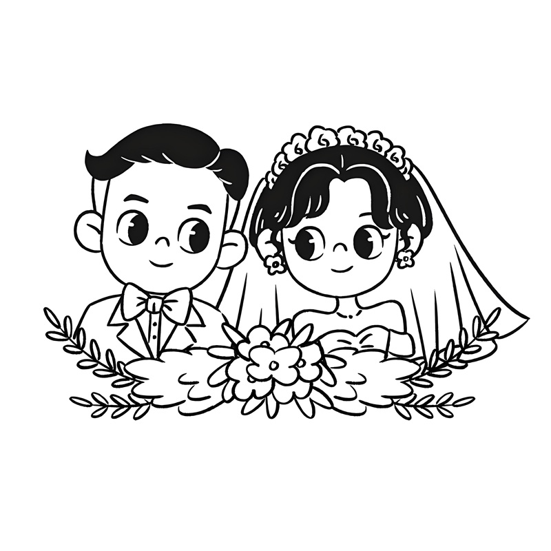 tranh tô màu cô dâu chú rể