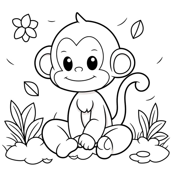 tranh tô màu con khỉ dễ thương 1