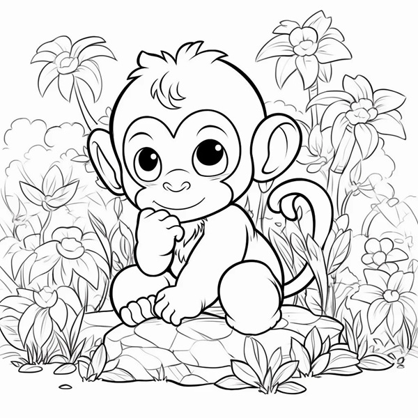 tranh tô màu con khỉ dễ thương 3