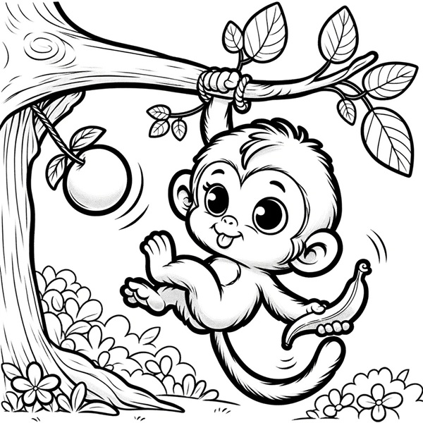 tranh tô màu con khỉ dễ thương 5