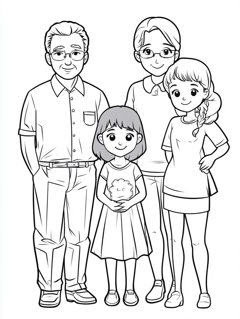 tranh tô màu gia đình 4 người 1