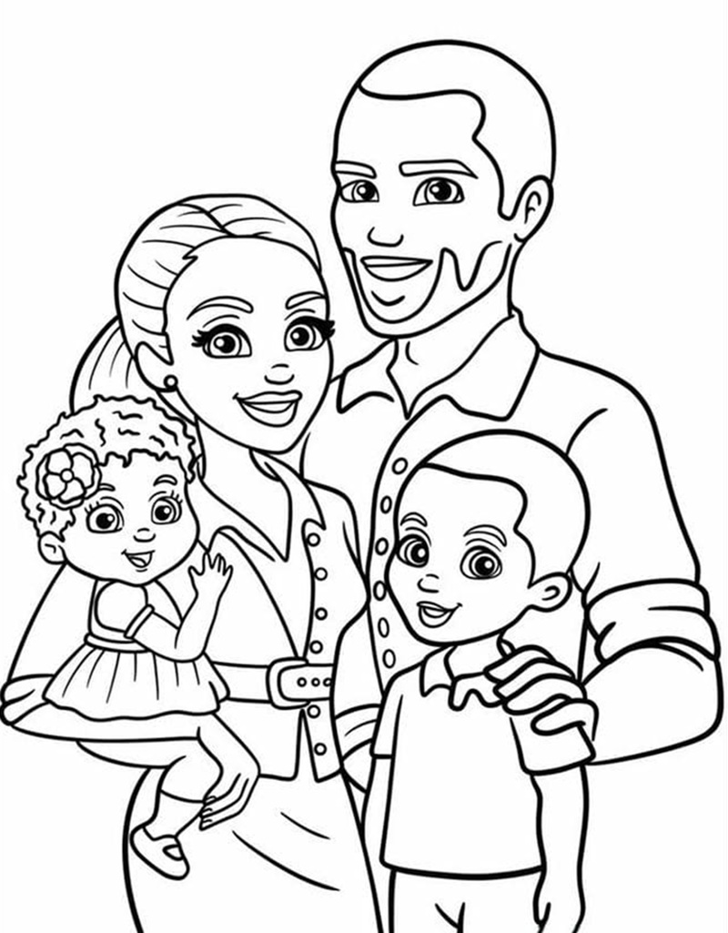 tranh tô màu gia đình 4 người 7