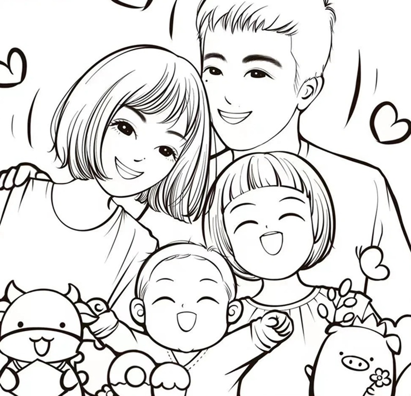 tranh tô màu gia đình 4 người 8