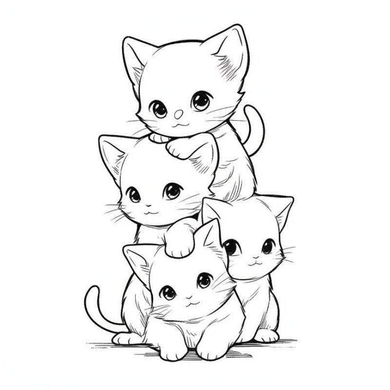 tranh tô màu gia đình mèo 19