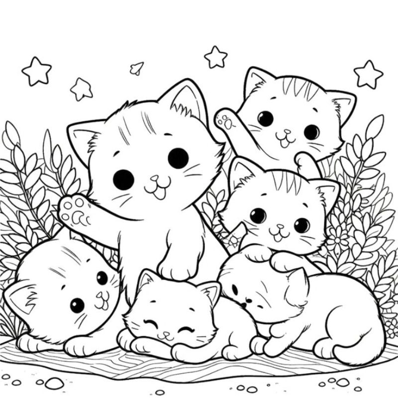 tranh tô màu gia đình mèo 23