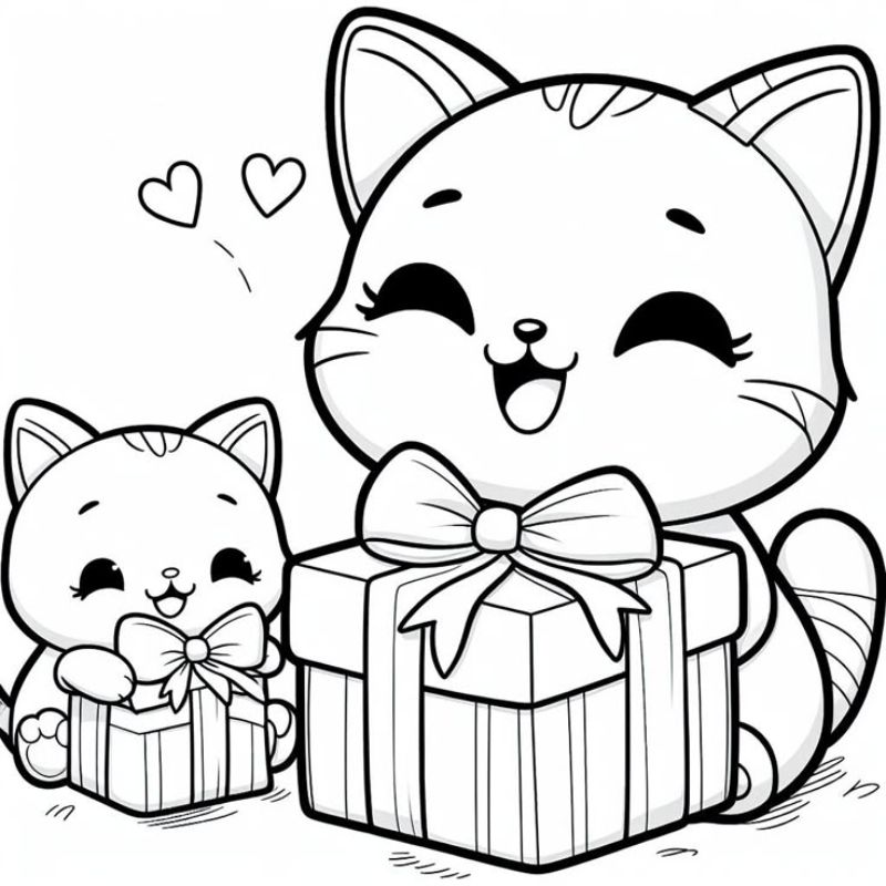 tranh tô màu gia đình mèo 26