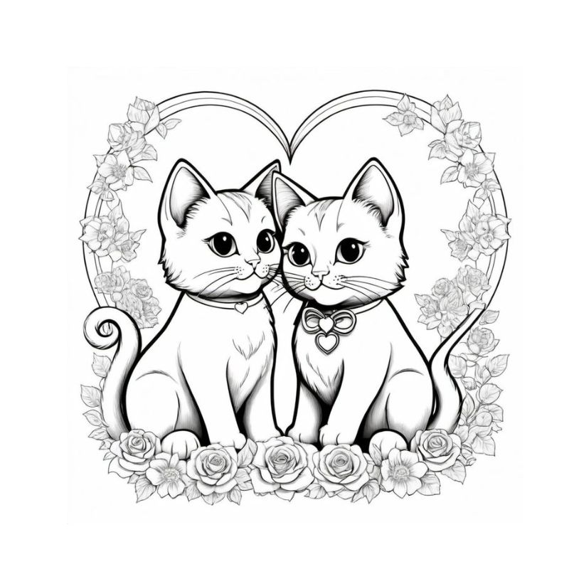 tranh tô màu gia đình mèo 27