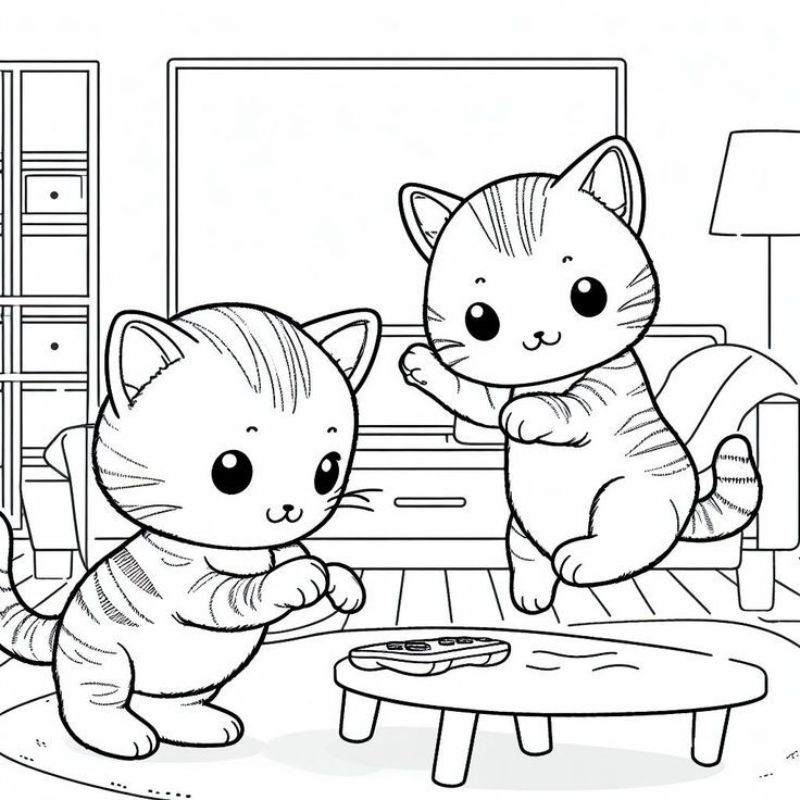 tranh tô màu gia đình mèo 37