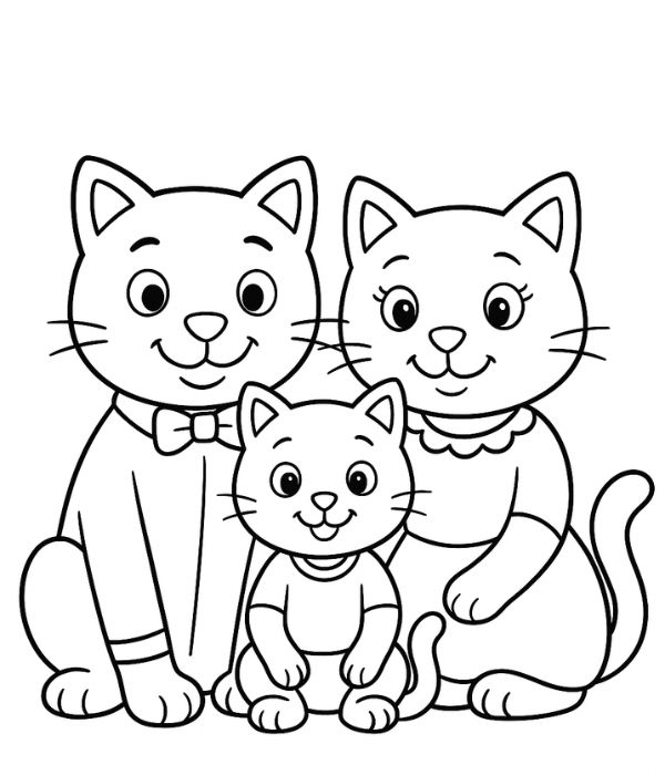 tranh tô màu gia đình mèo 6