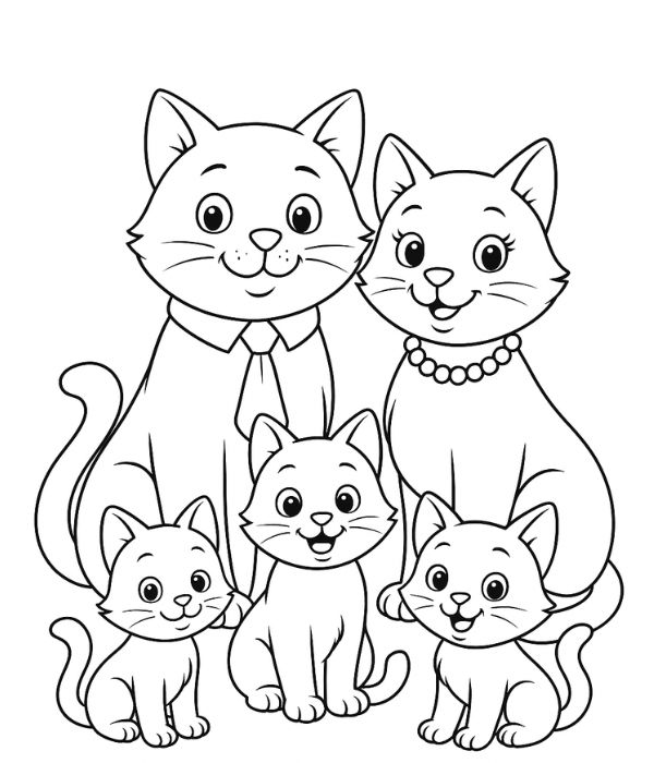 tranh tô màu gia đình mèo 9