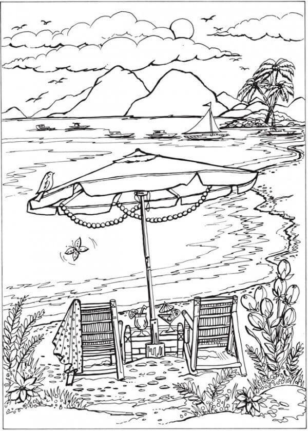 tranh tô màu bãi biển 26