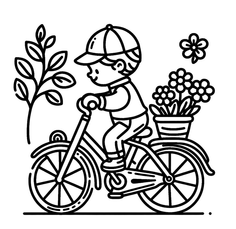 tranh tô màu bé đi xe đạp 13
